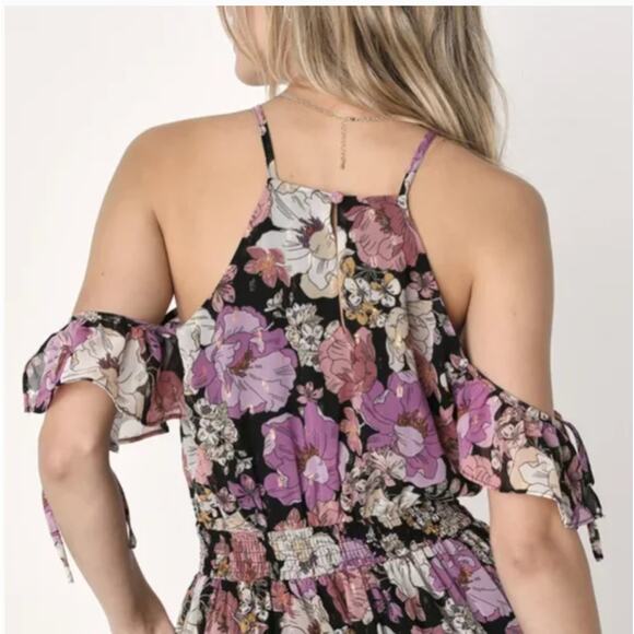 Lulu's Black and Purple Flutter Sleeve Maxi Dress NWT Med - Picture 2 of 6